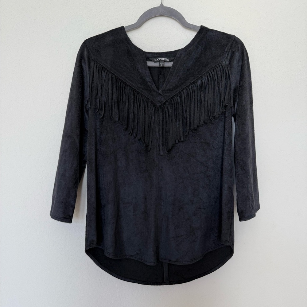 Express Women's Black Suede Fringe Blouse